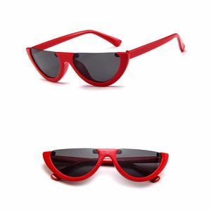Cat Eye Sunglasses Women Fashion Half Frame Red